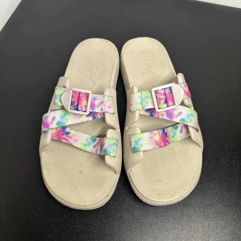 Chaco Chillos Kids Girls White with Tie Dye Sandals Slides Size‎ 5 Junior's